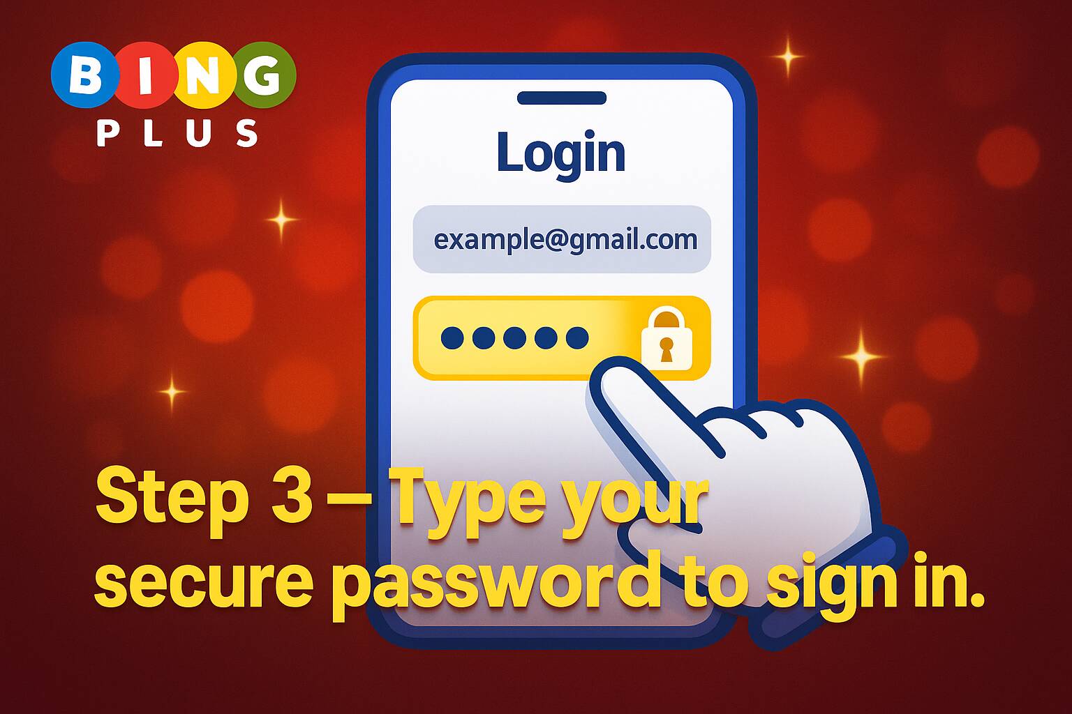 Step 3 illustration showing entering your secure password to continue the bingoplus login process