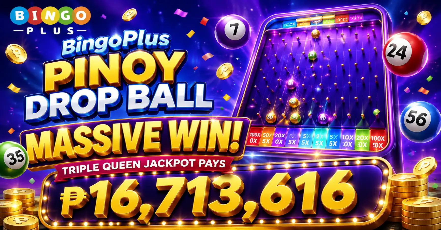 BingoPlus Pinoy Drop Ball Massive Win – Triple Queen Jackpot Pays ₱16,713,616